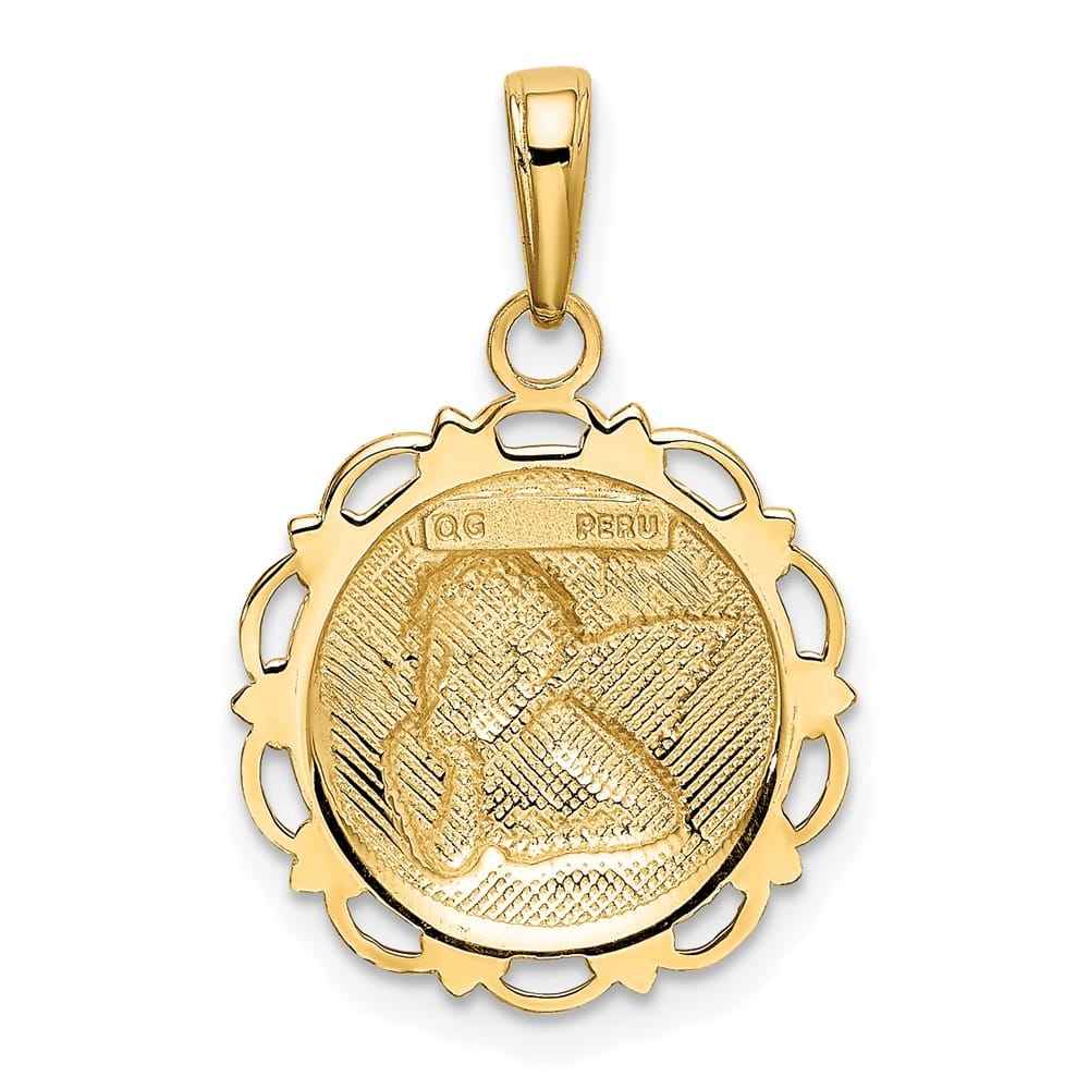 10K Yellow Gold Polished Angel/Cherub on Round Scalloped Frame Pendant