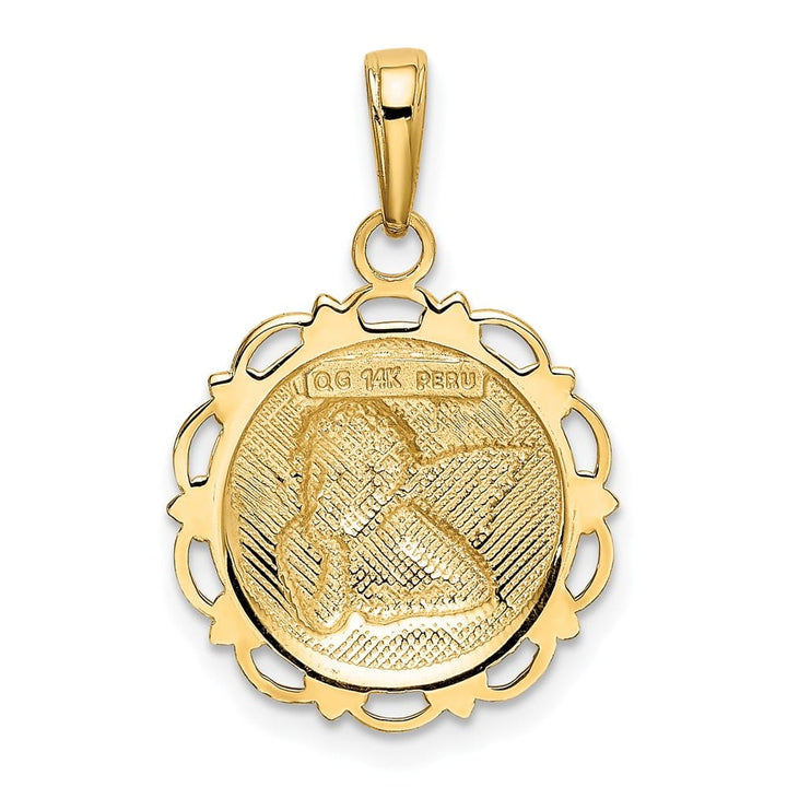 10K Yellow Gold Polished Angel/Cherub on Round Scalloped Frame Pendant