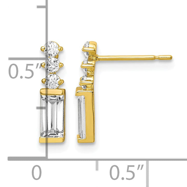 10k Yellow Gold Polished Baguette CZ Post Earrings
