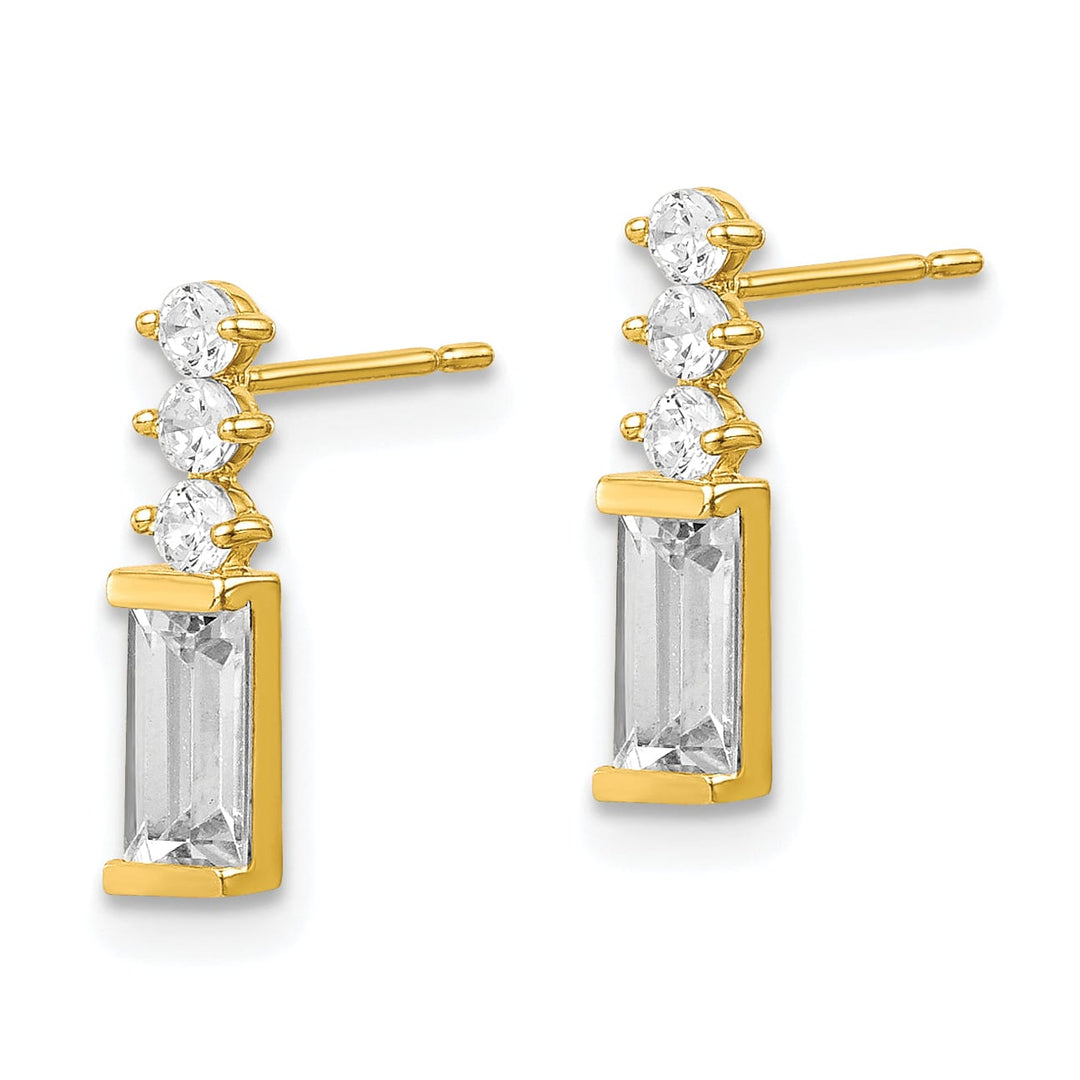 10k Yellow Gold Polished Baguette CZ Post Earrings