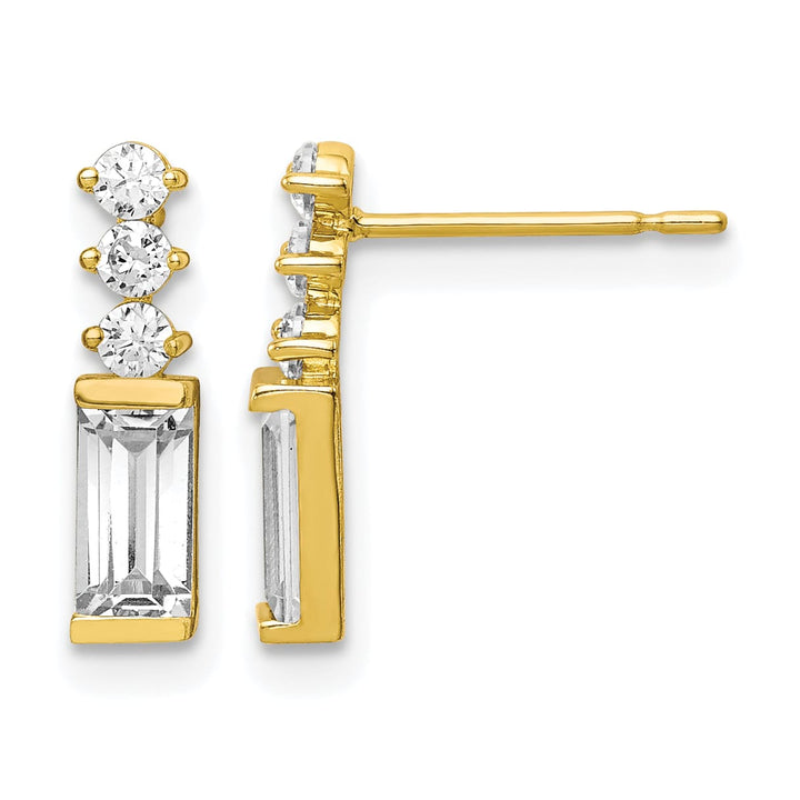 10k Yellow Gold Polished Baguette CZ Post Earrings