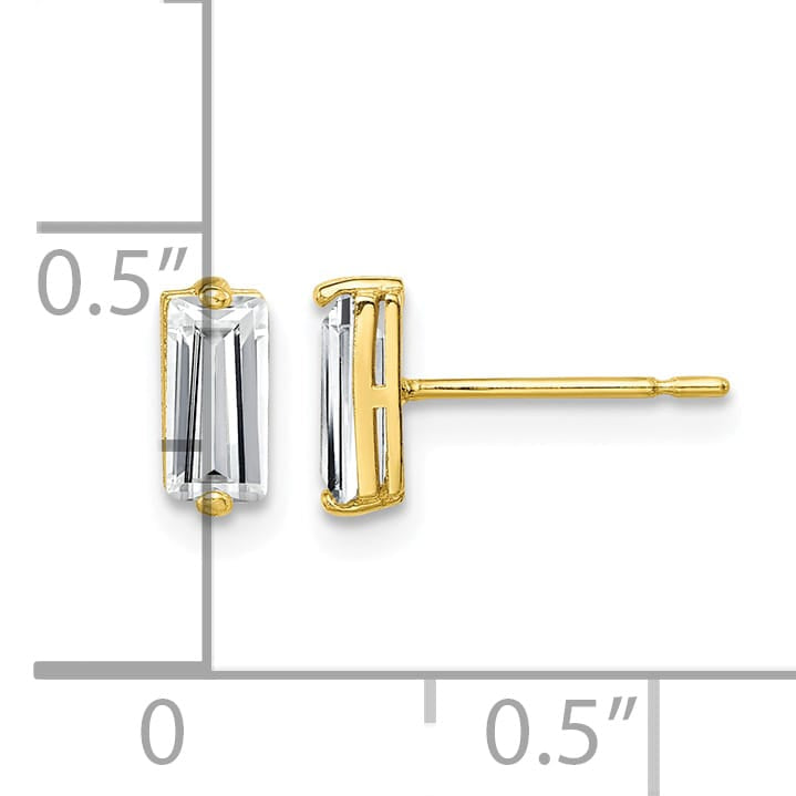 10k Yellow Gold Polished Baguette CZ Stud Earrings