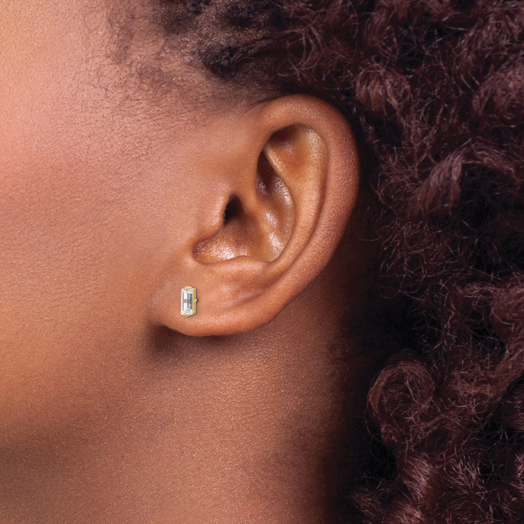 10k Yellow Gold Polished Baguette CZ Stud Earrings