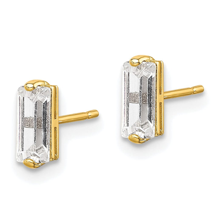 10k Yellow Gold Polished Baguette CZ Stud Earrings