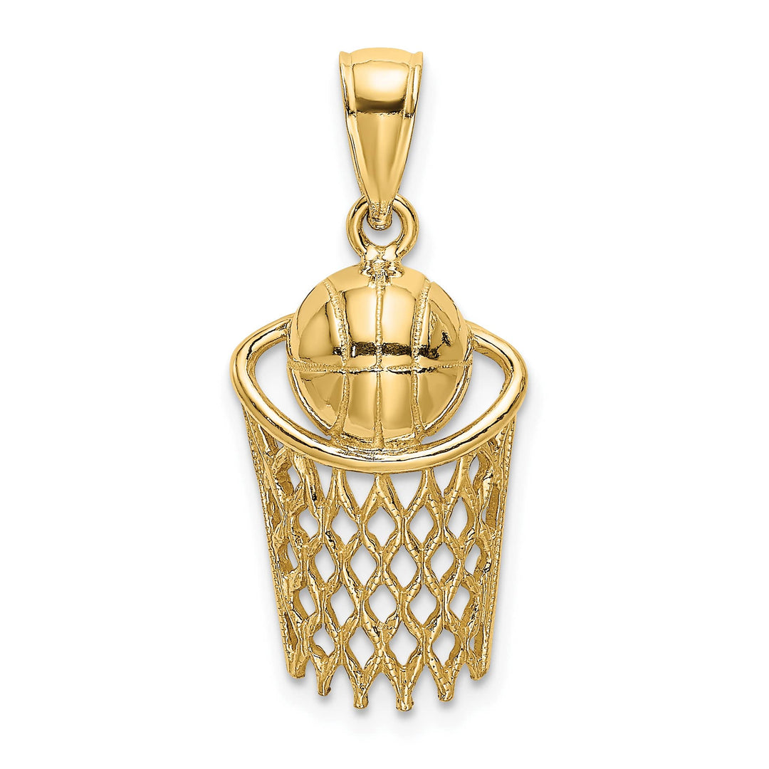10K Yellow Gold Polished Basketball and Net Charm