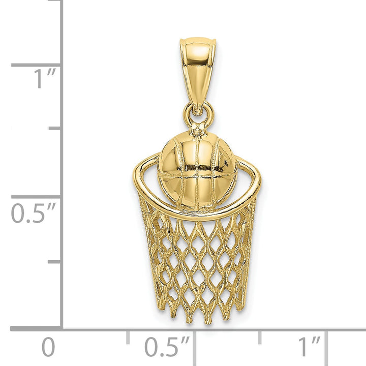 10K Yellow Gold Polished Basketball and Net Charm