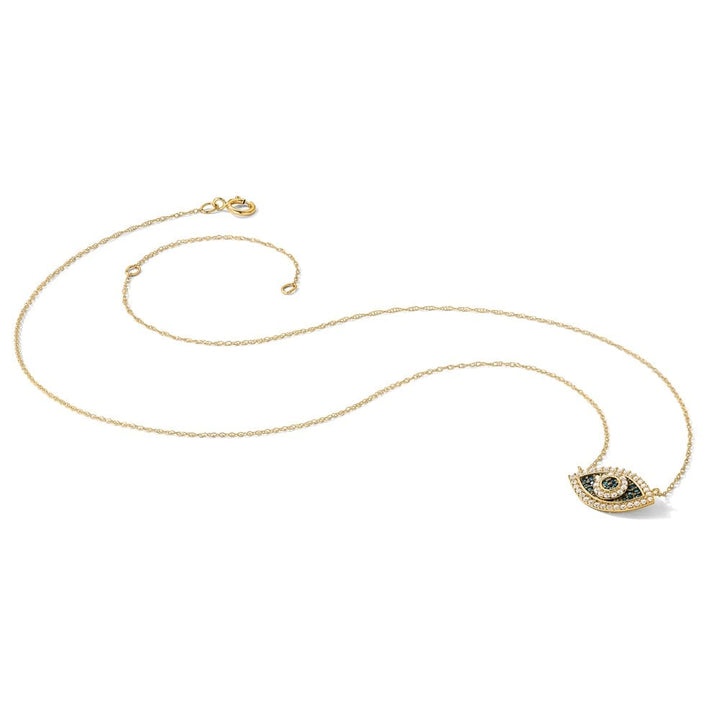 10K Yellow Gold Polished Blue and Clear CZ Evil Eye 16 inch Necklace