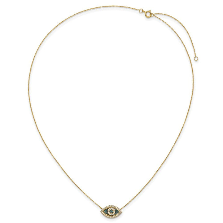 10K Yellow Gold Polished Blue and Clear CZ Evil Eye 16 inch Necklace