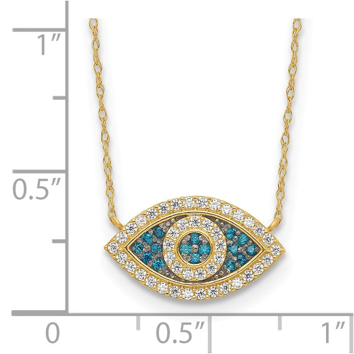 10K Yellow Gold Polished Blue and Clear CZ Evil Eye 16 inch Necklace