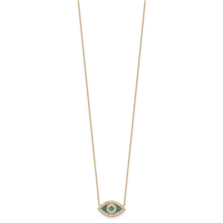 10K Yellow Gold Polished Blue and Clear CZ Evil Eye 16 inch Necklace