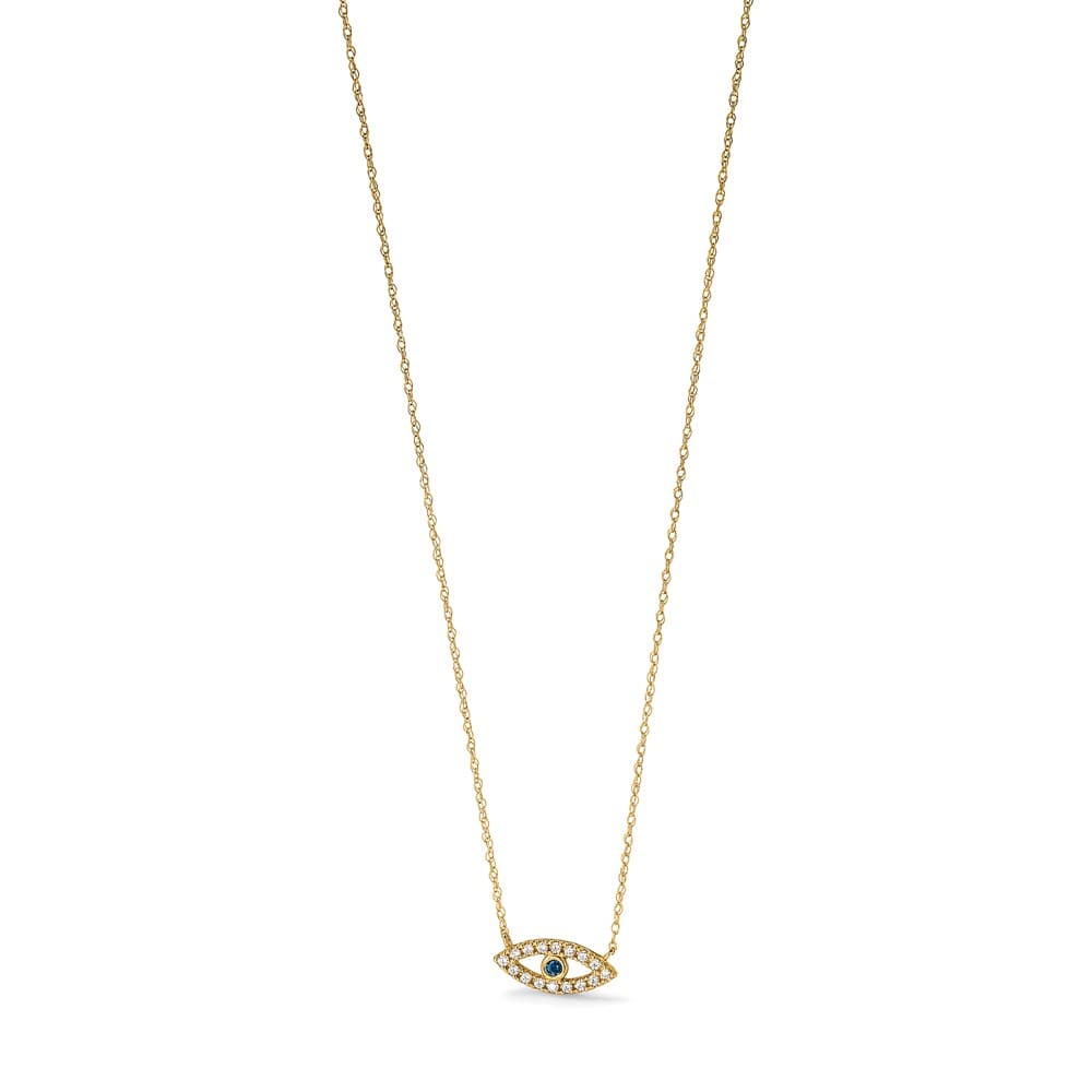 10K Yellow Gold Polished Blue and Clear CZ Evil Eye 18.5 inch Necklace