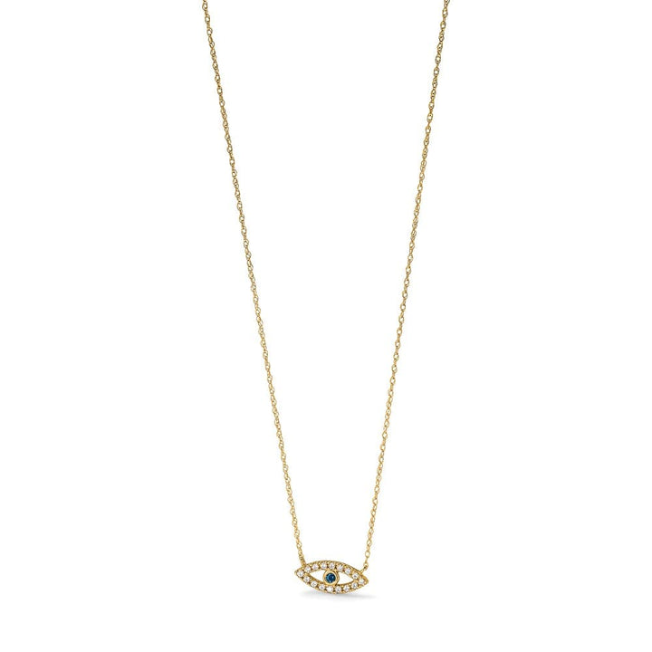 10K Yellow Gold Polished Blue and Clear CZ Evil Eye 18.5 inch Necklace