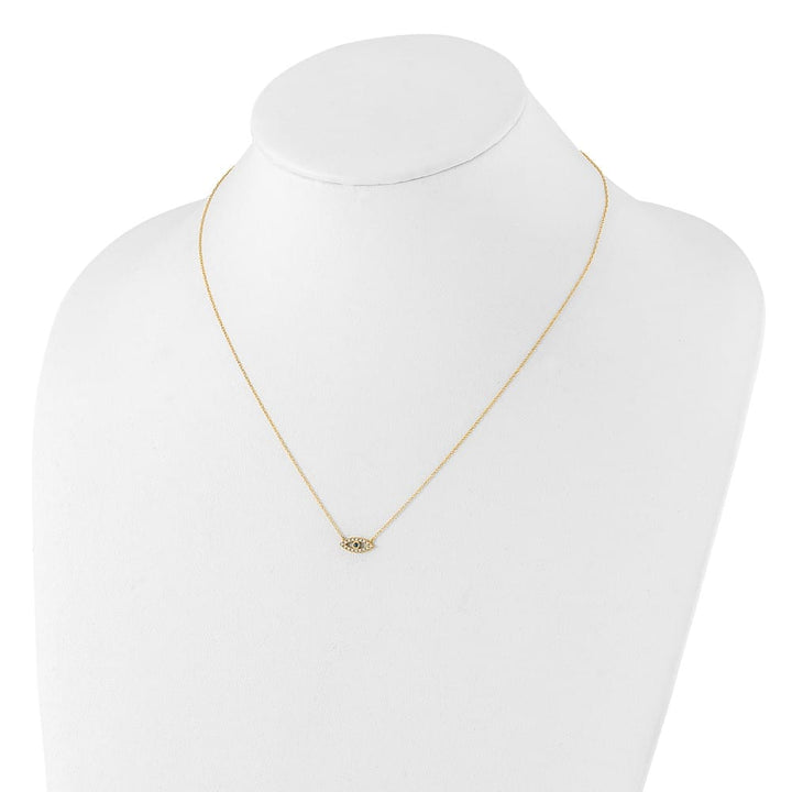 10K Yellow Gold Polished Blue and Clear CZ Evil Eye 18.5 inch Necklace