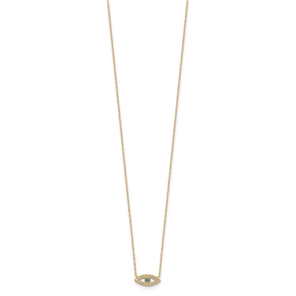 10K Yellow Gold Polished Blue and Clear CZ Evil Eye 18.5 inch Necklace