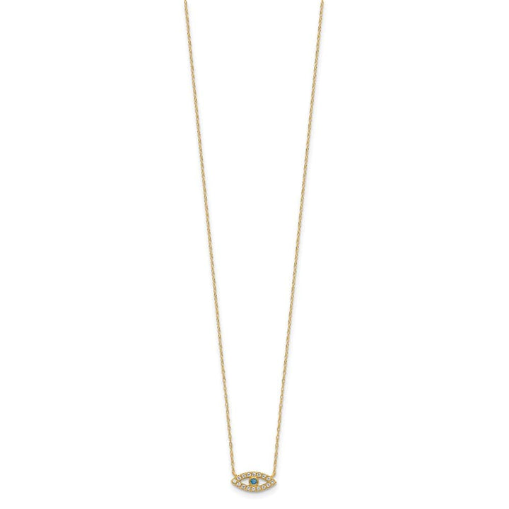 10K Yellow Gold Polished Blue and Clear CZ Evil Eye 18.5 inch Necklace
