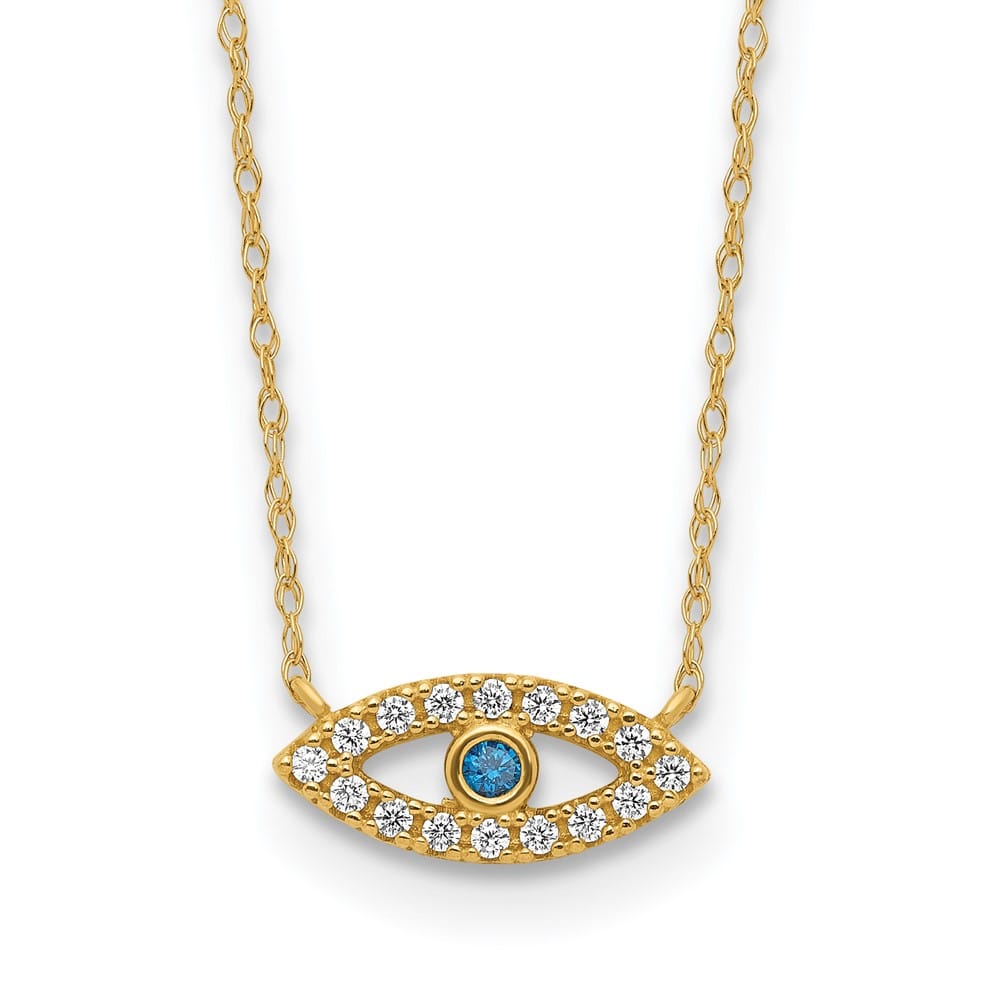 10K Yellow Gold Polished Blue and Clear CZ Evil Eye 18.5 inch Necklace