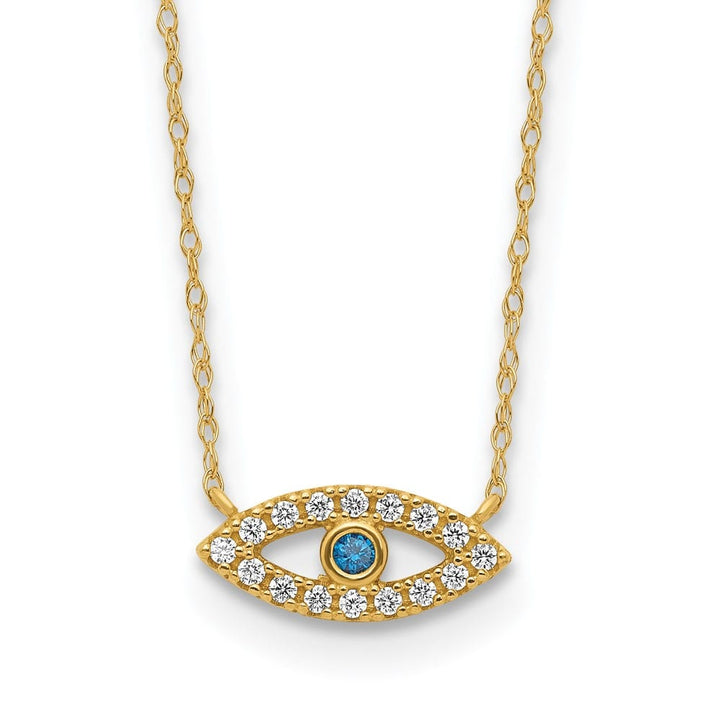 10K Yellow Gold Polished Blue and Clear CZ Evil Eye 18.5 inch Necklace
