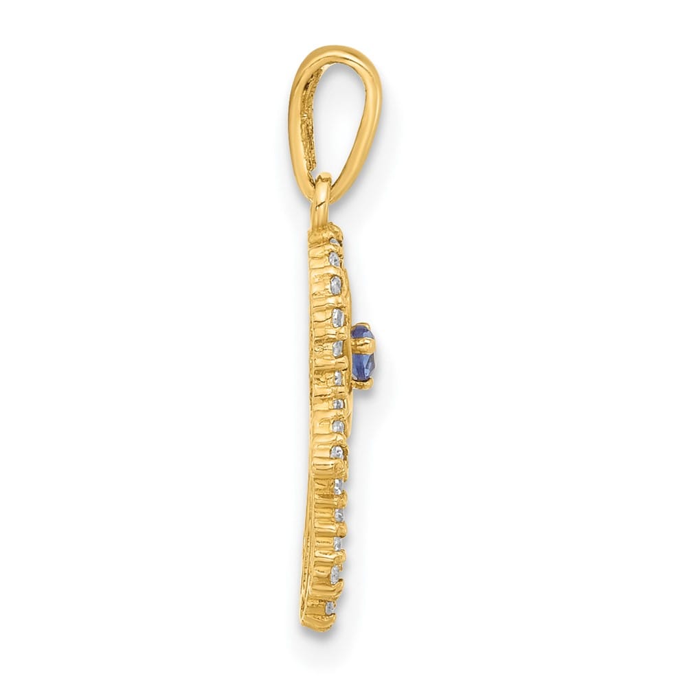 10K Yellow Gold Polished Blue and Clear CZ Star of David Hamsa Charm