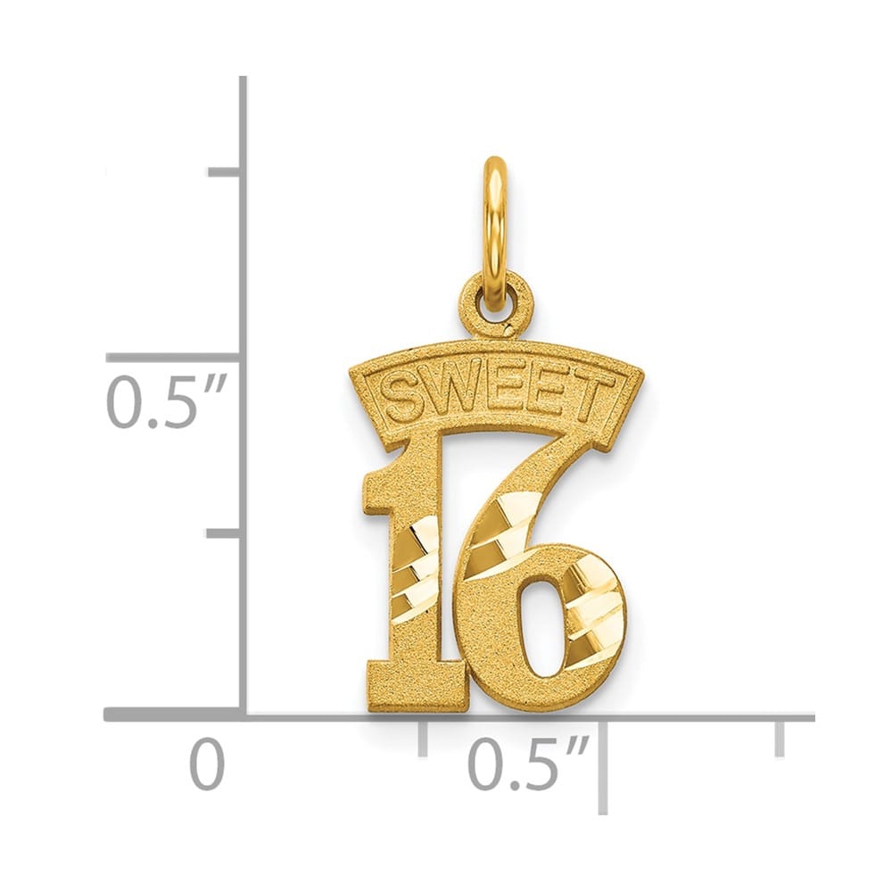 10K Yellow Gold Polished Brushed Medium Sweet 16 Charm