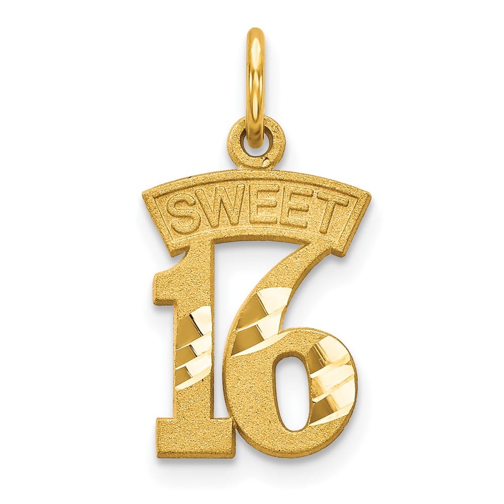 10K Yellow Gold Polished Brushed Medium Sweet 16 Charm