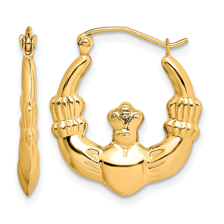 10k Yellow Gold Polished Claddagh Hoop Earrings, 21.25mm