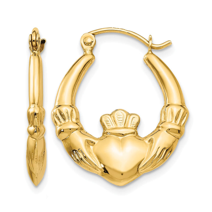 10k Yellow Gold Polished Claddagh Hoop Earrings, 22.25mm