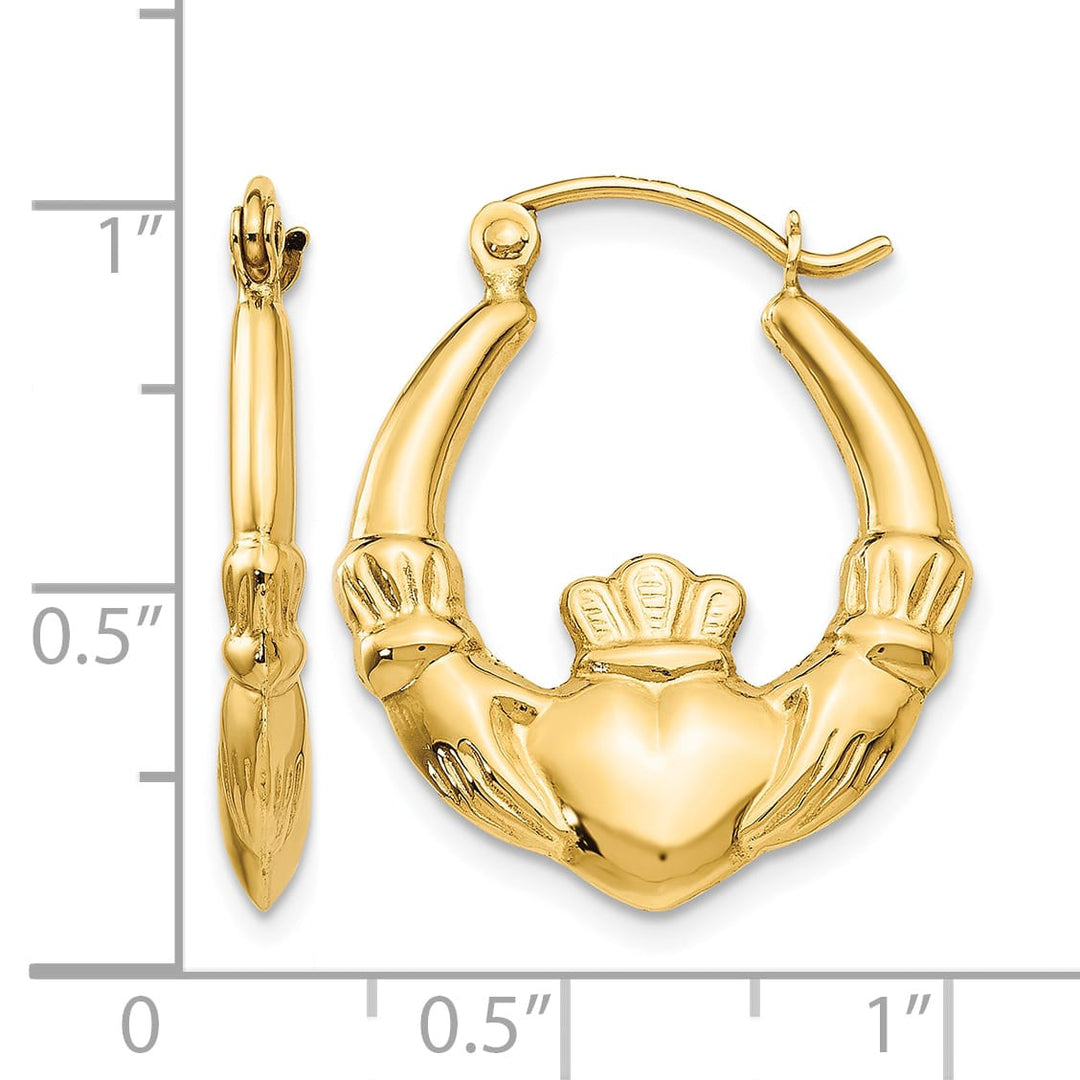 10k Yellow Gold Polished Claddagh Hoop Earrings, 22.25mm