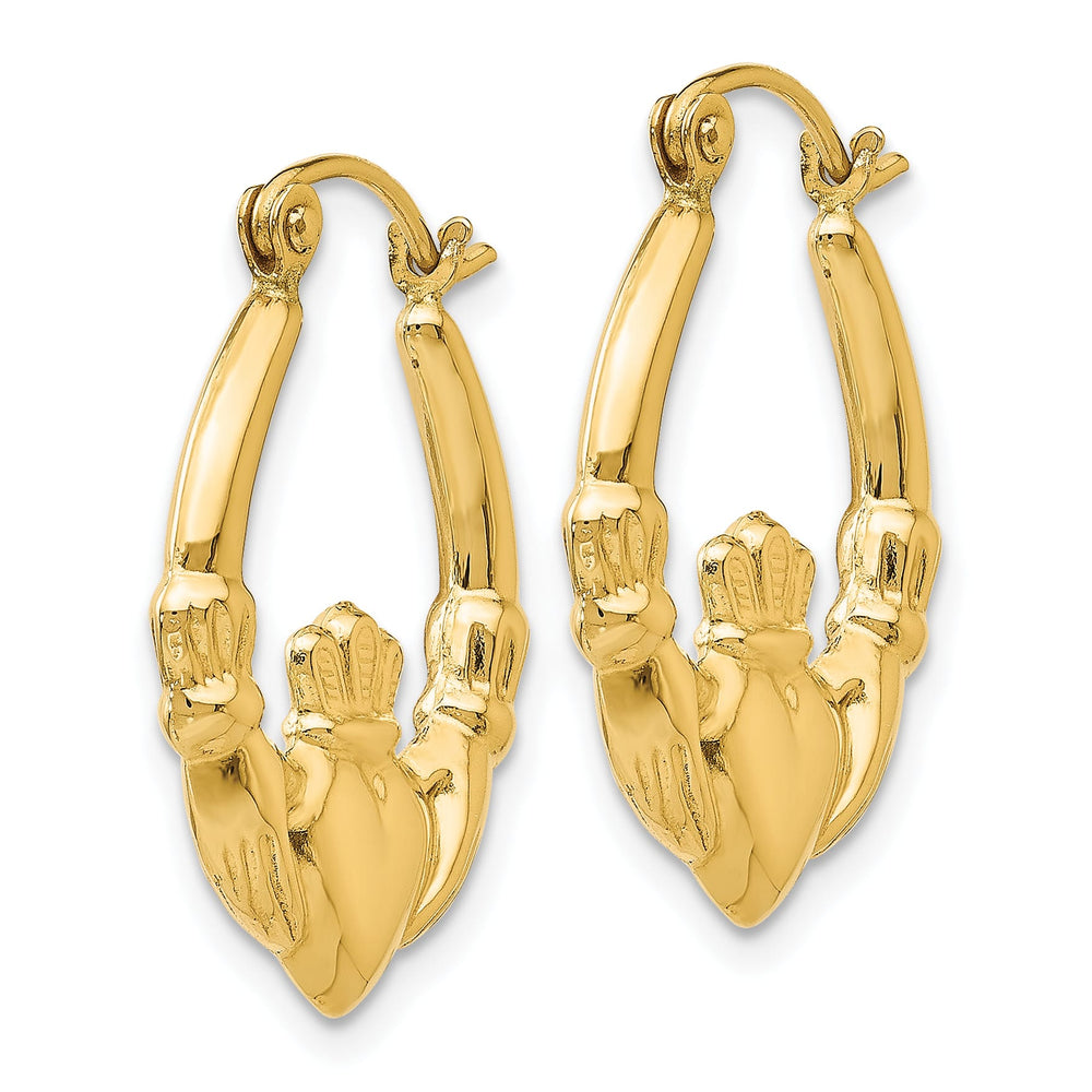 10k Yellow Gold Polished Claddagh Hoop Earrings, 22.25mm