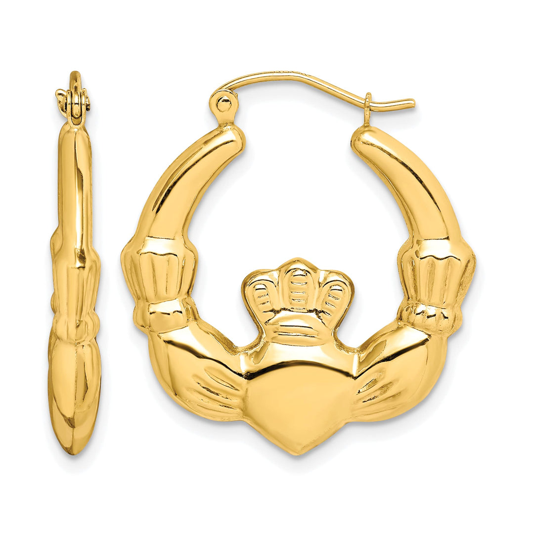 10k Yellow Gold Polished Claddagh Hoop Earrings, 26mm