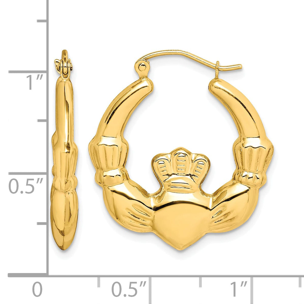 10k Yellow Gold Polished Claddagh Hoop Earrings, 26mm