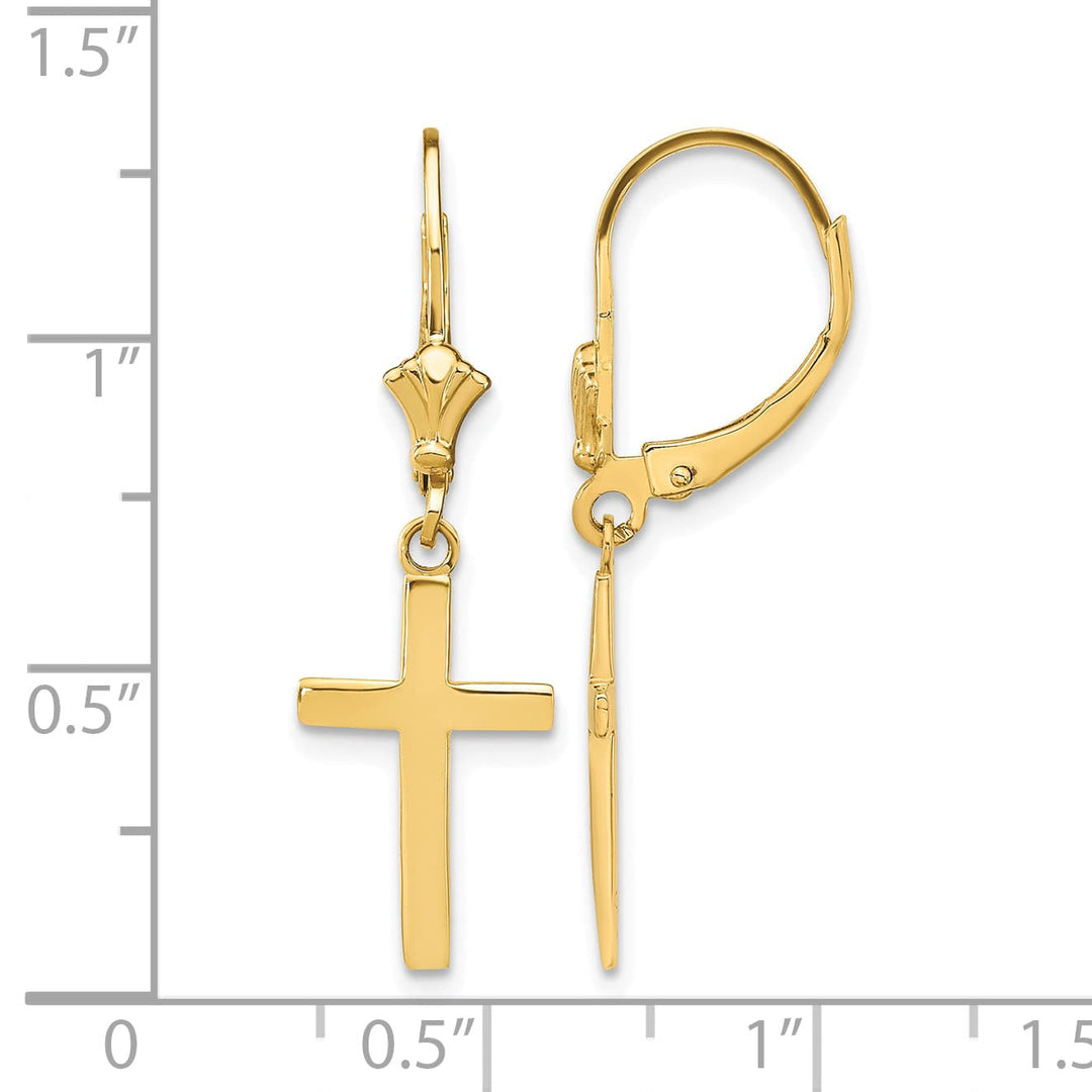 10k Yellow Gold Polished Cross Dangle Leverback Earrings