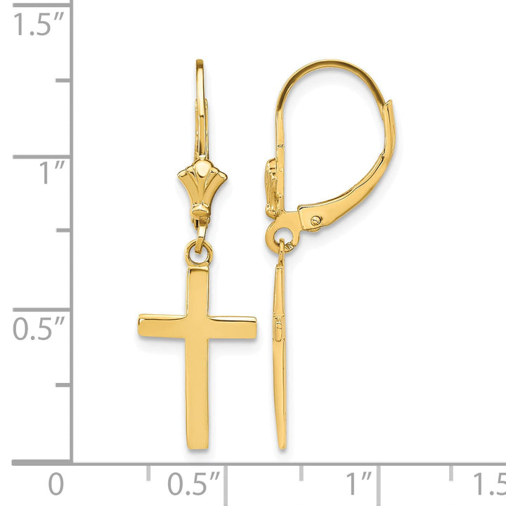10k Yellow Gold Polished Cross Dangle Leverback Earrings