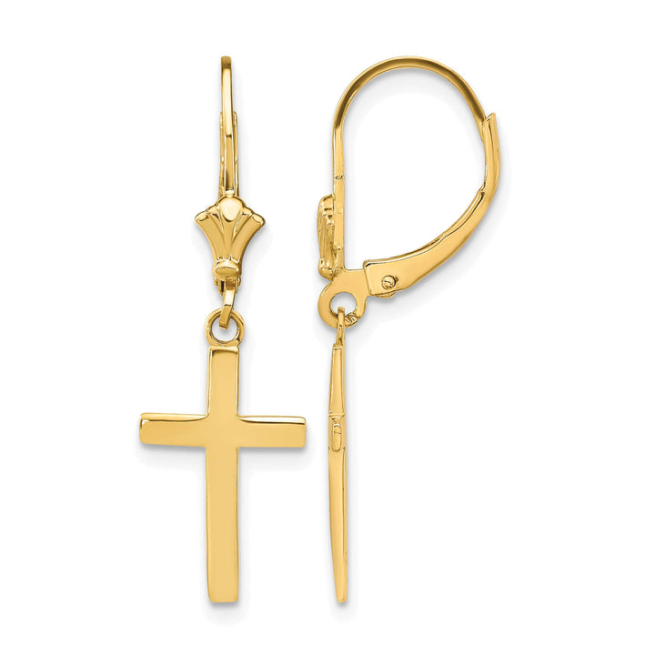 10k Yellow Gold Polished Cross Dangle Leverback Earrings