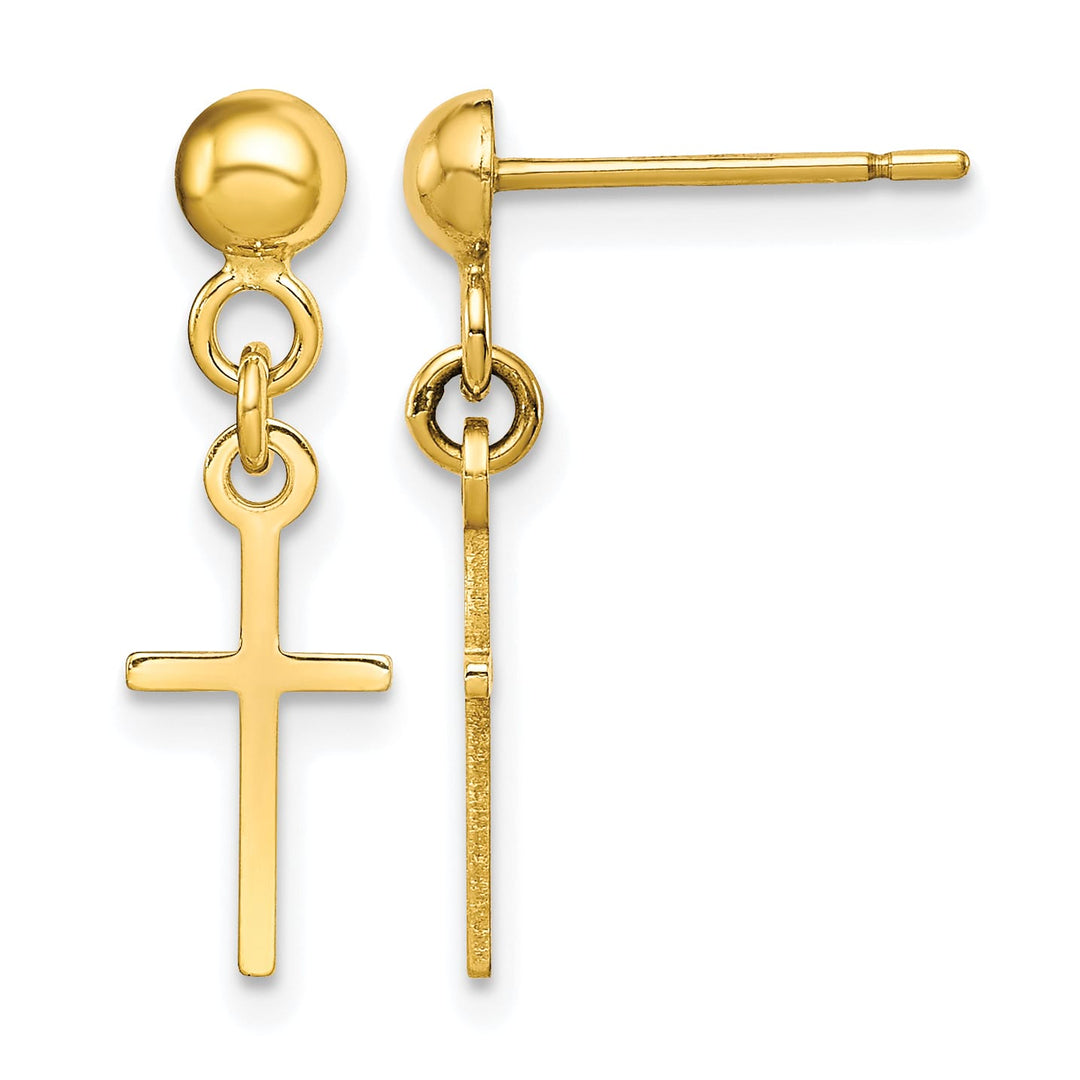 10k Yellow Gold Polished Cross Dangle Post Earrings