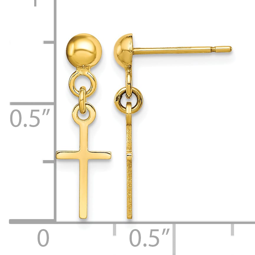 10k Yellow Gold Polished Cross Dangle Post Earrings