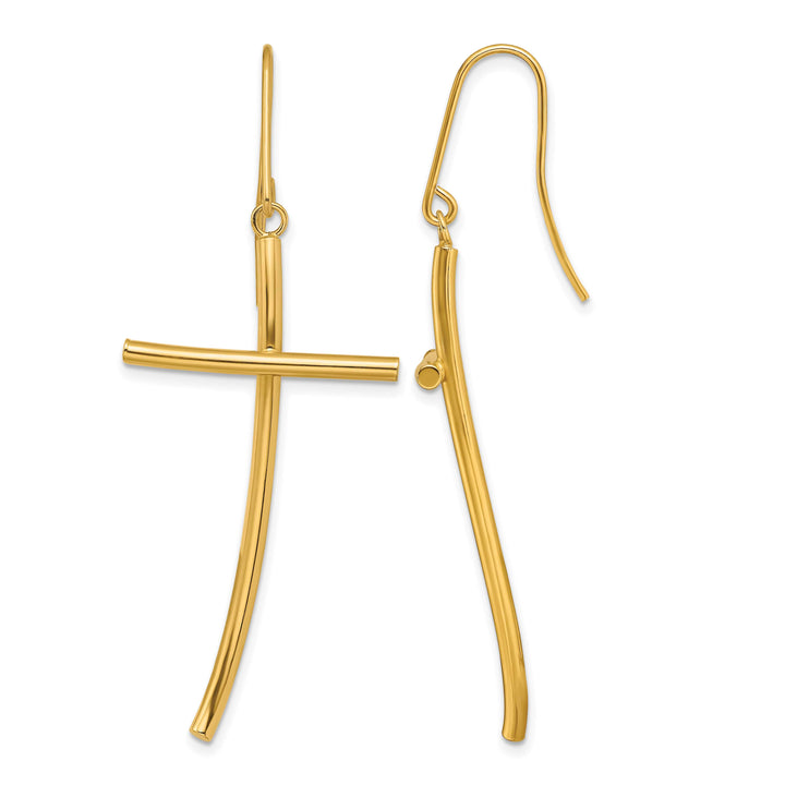 10k Yellow Gold Polished Cross Dangle Shepherd Hook Earrings