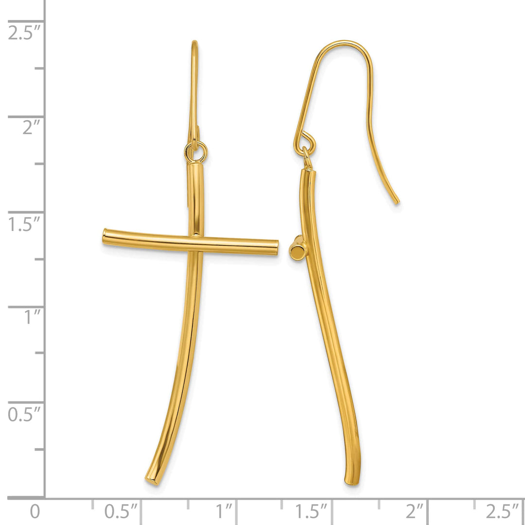 10k Yellow Gold Polished Cross Dangle Shepherd Hook Earrings
