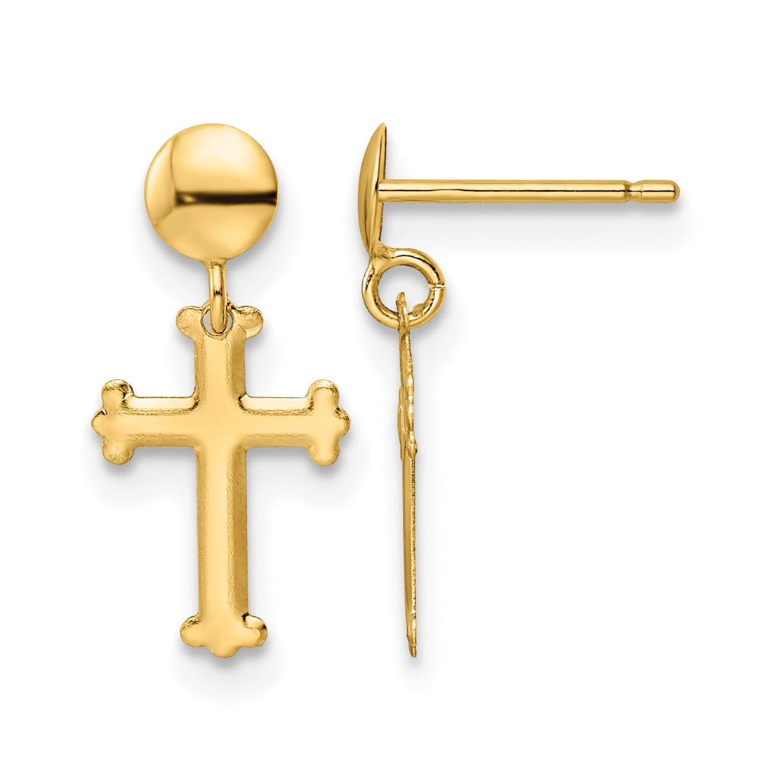 10k Yellow Gold Polished Cross Post Dangle Earrings