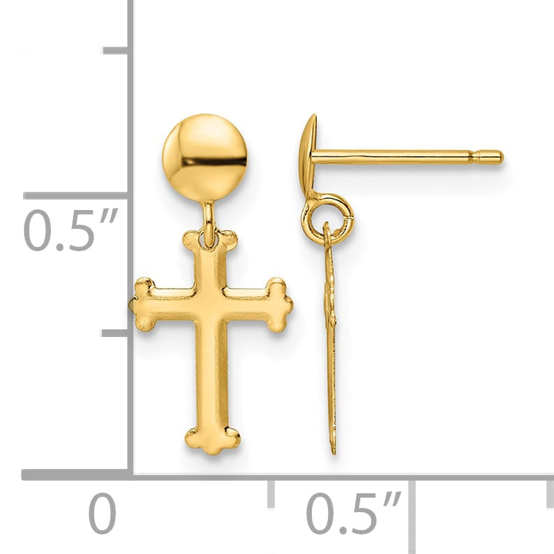 10k Yellow Gold Polished Cross Post Dangle Earrings