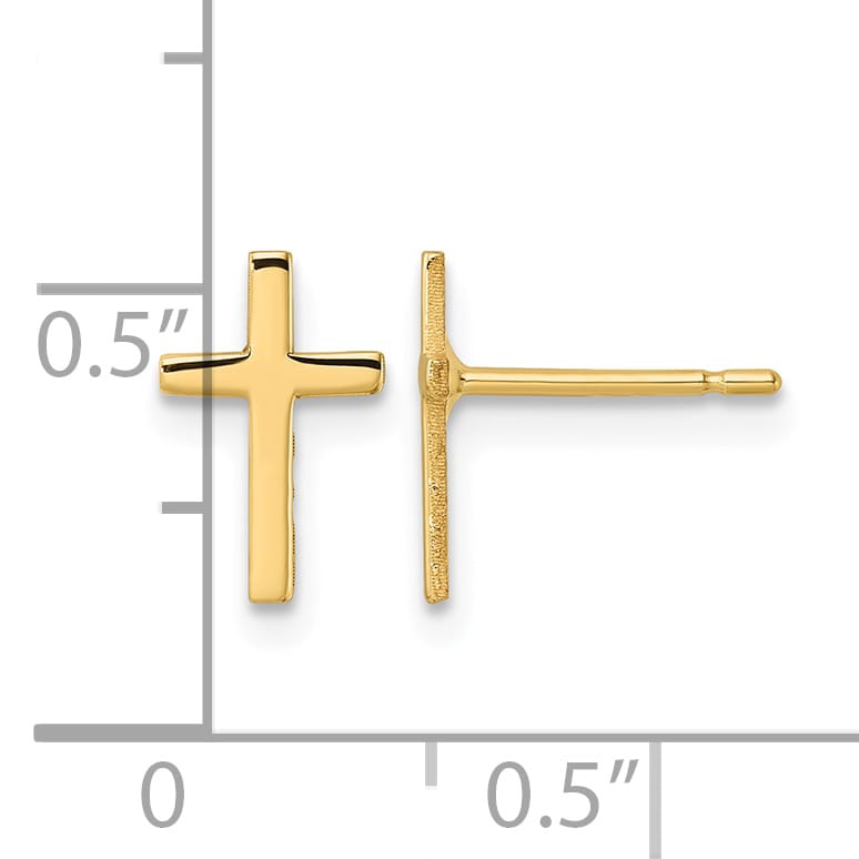 10k Yellow Gold Polished Cross Post Earrings, 10mm (10REL172)