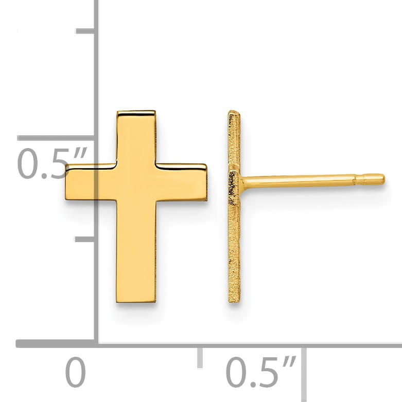 10k Yellow Gold Polished Cross Post Earrings, 12mm