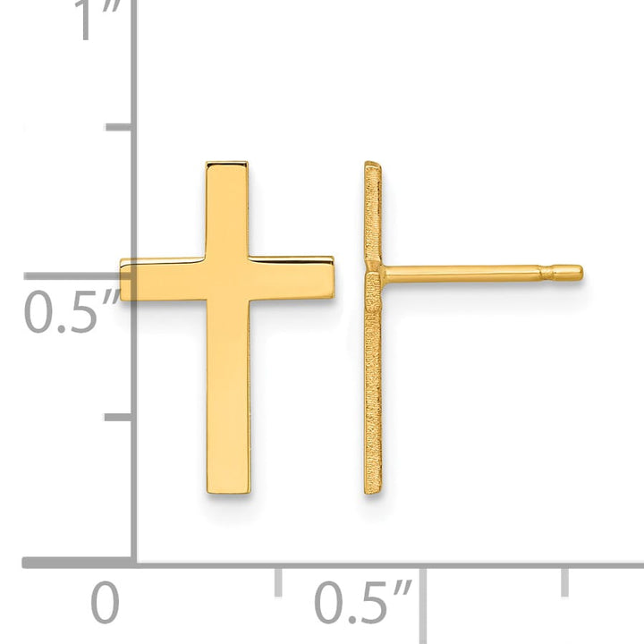 10k Yellow Gold Polished Cross Post Earrings, 15mm