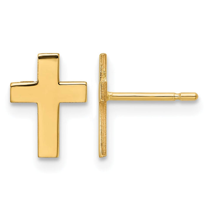 10k Yellow Gold Polished Cross Post Earrings, 9mm