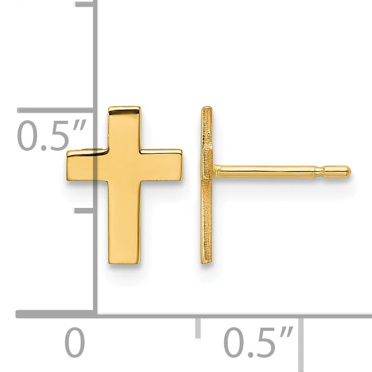 10k Yellow Gold Polished Cross Post Earrings, 9mm