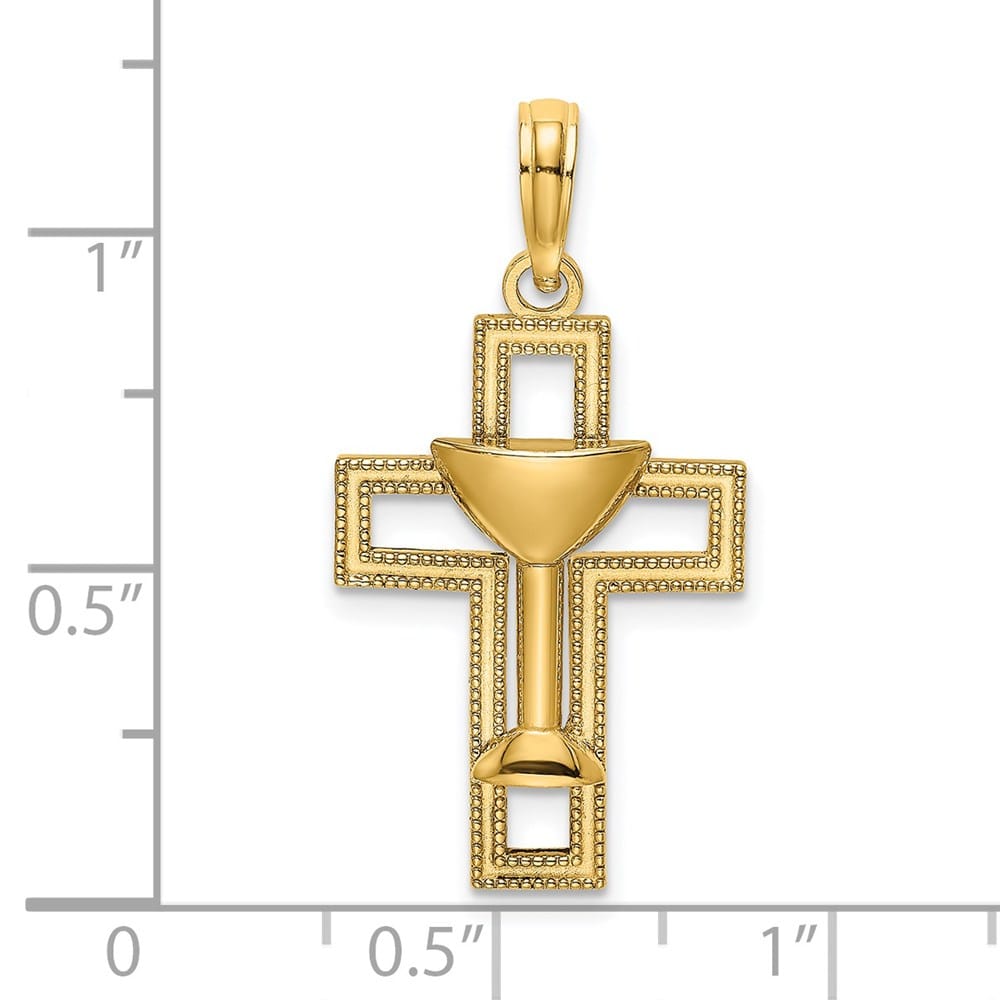 10K Yellow Gold Polished Cross with Communion Cup Charm