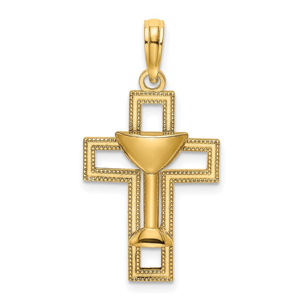 10K Yellow Gold Polished Cross with Communion Cup Charm
