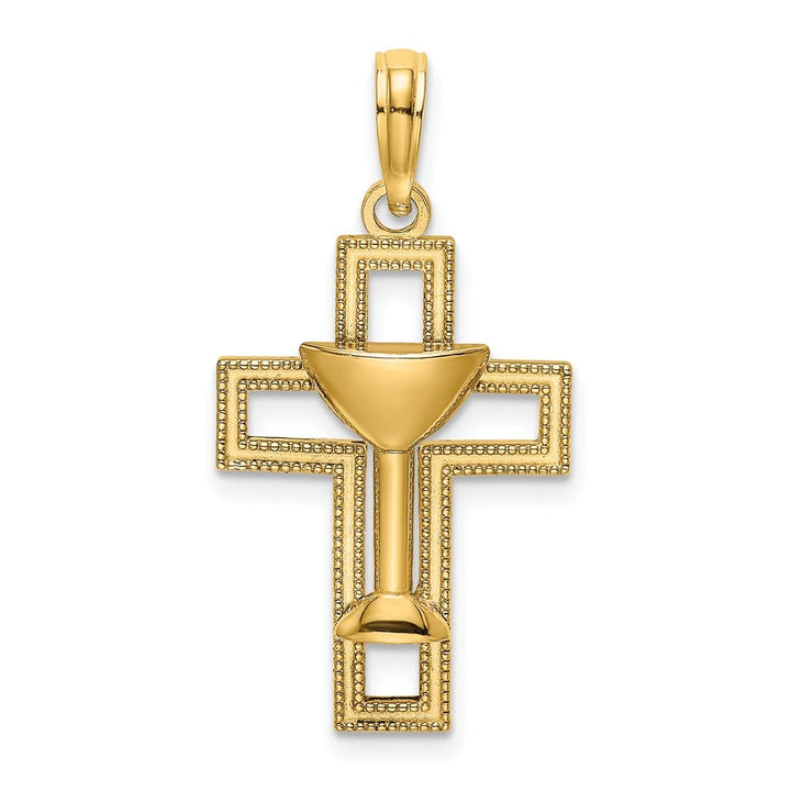 10K Yellow Gold Polished Cross with Communion Cup Charm