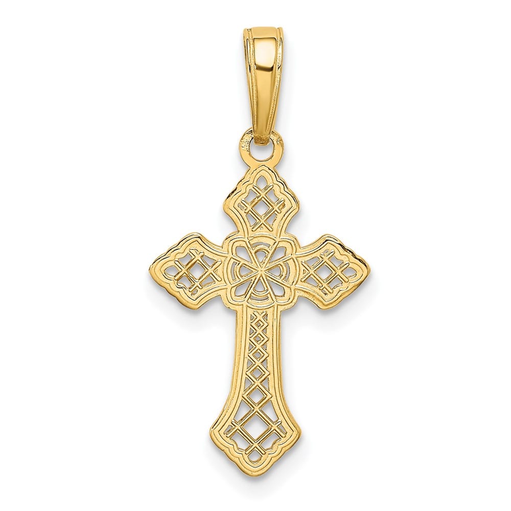 10K Yellow Gold Polished Cross with Lace Center and Arrow Tips Pendant