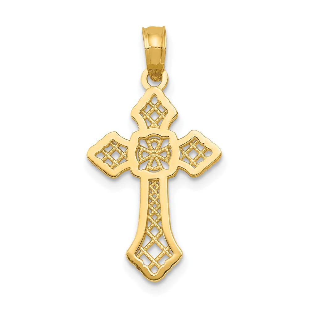 10K Yellow Gold Polished Cross with Lace Center and Arrow Tips Pendant