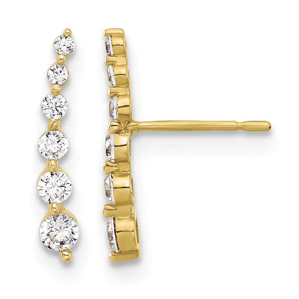 10k Yellow Gold Polished Curved Bar Graduated CZ Post Earrings